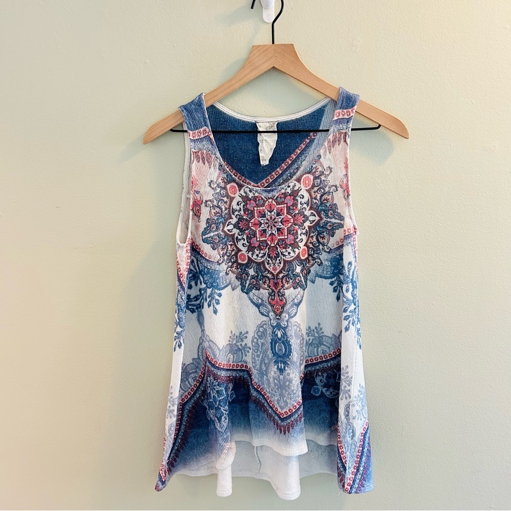 Blu Pepper Boho Tank Top Size Small Paisley Knit Tunic Blue White Red USA Indie - Picture 6 of 6